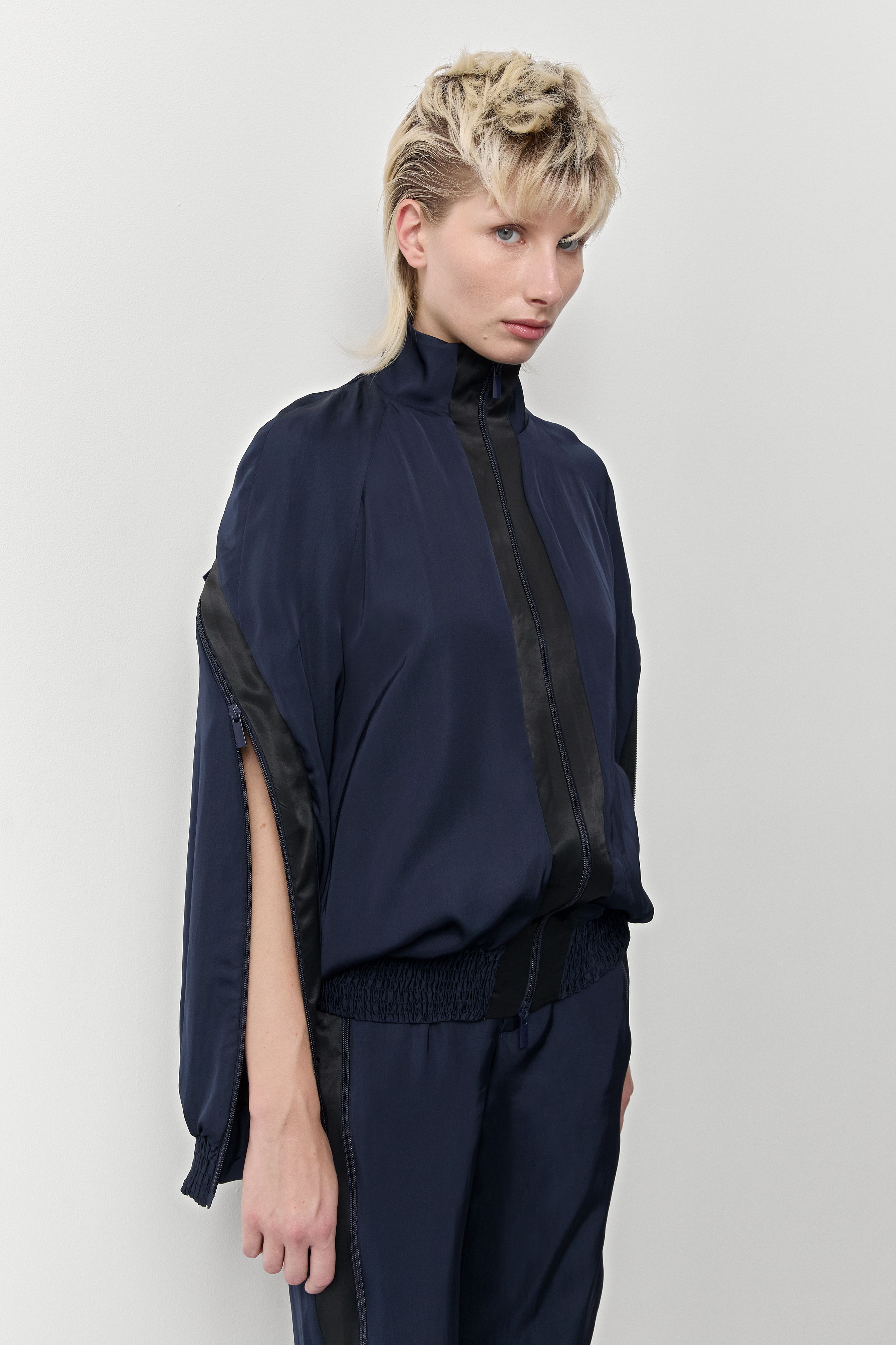 Cressida Deep Blue And Black Bomber Jacket | Miista | Designed & Handmade in Europe