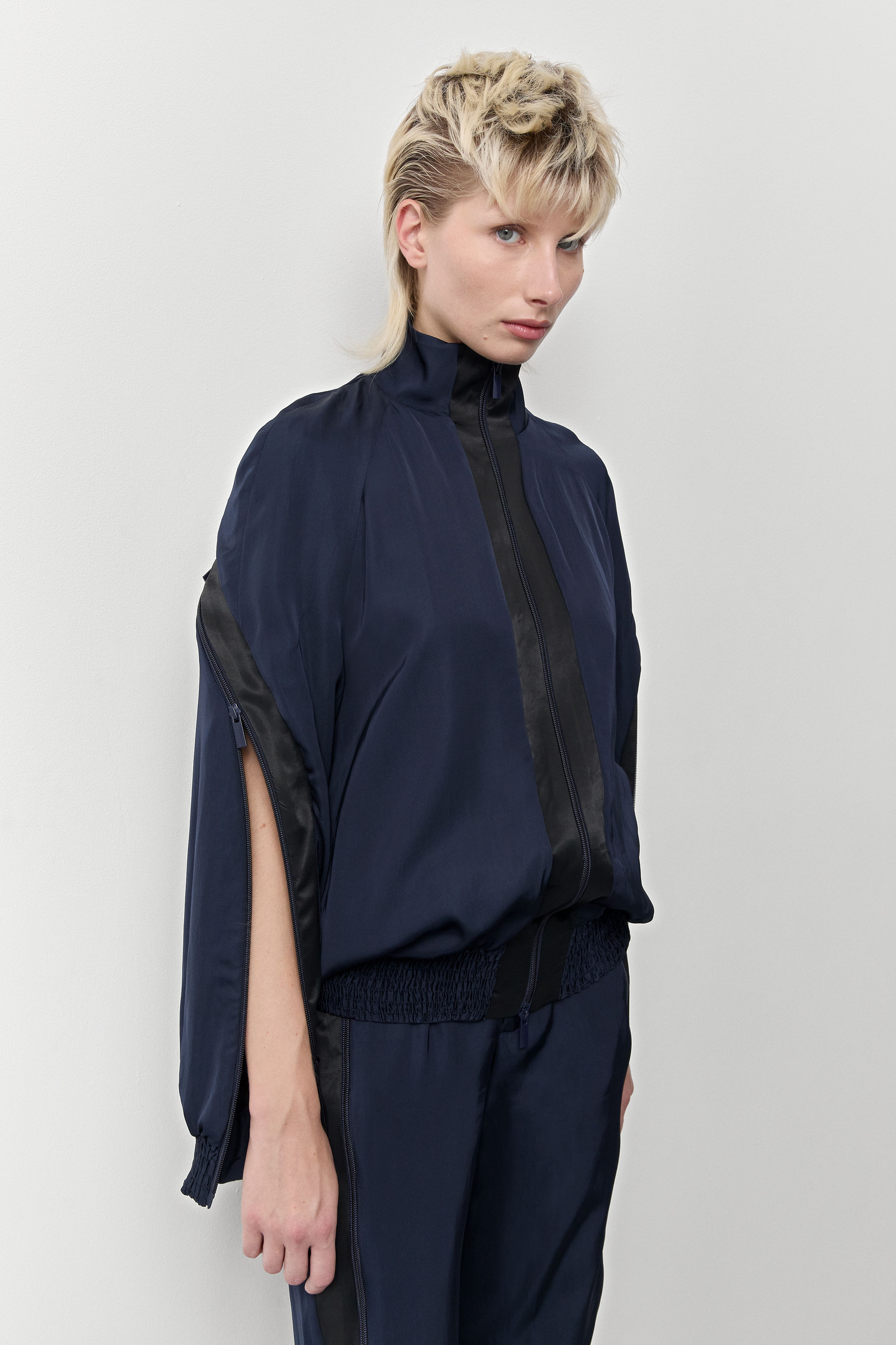 Cressida Deep Blue And Black Bomber Jacket | Miista | Designed & Handmade in Europe
