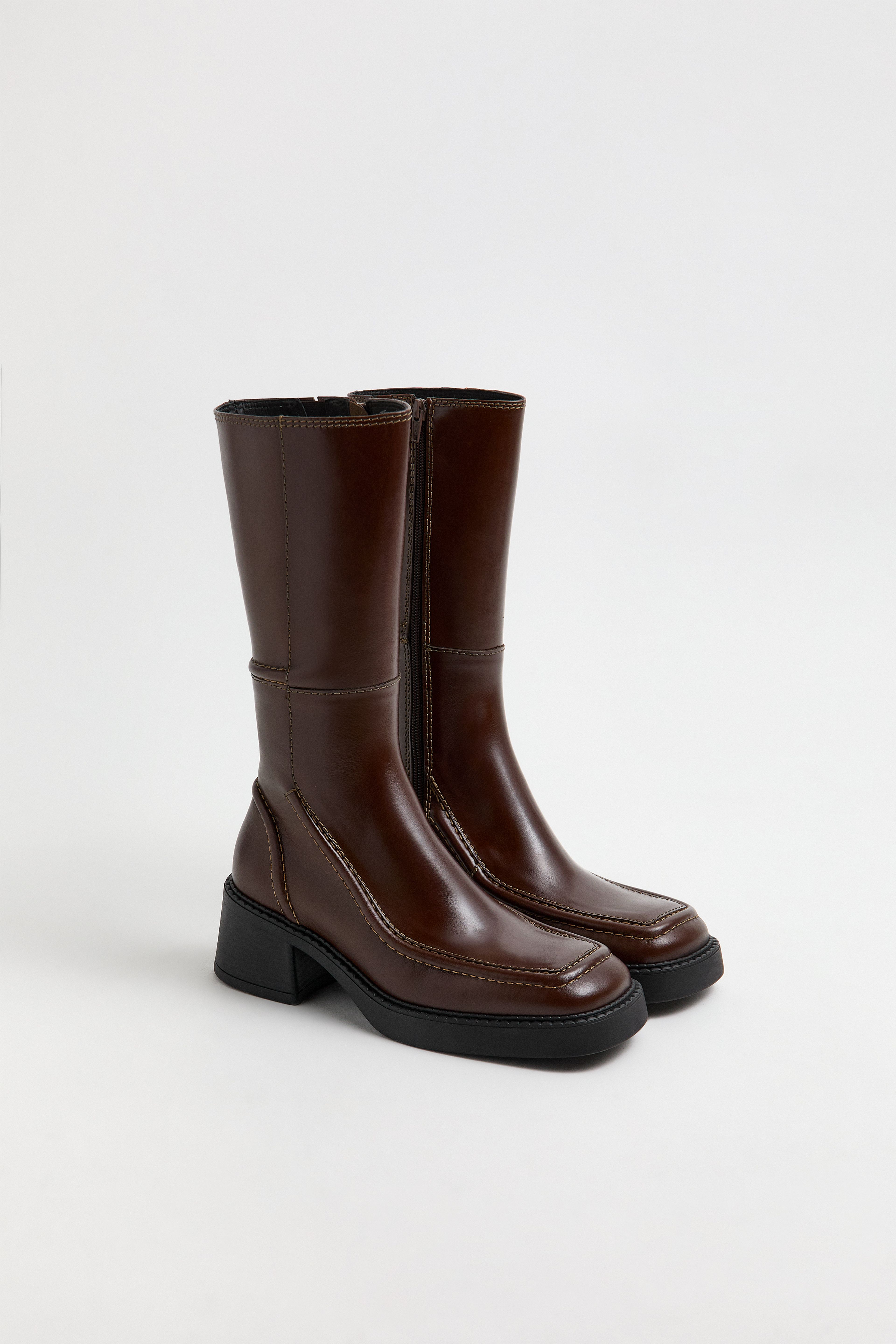 Dagmara Boots - Brown Leather Cream Stitching | Miista | Designed & Handmade in Europe
