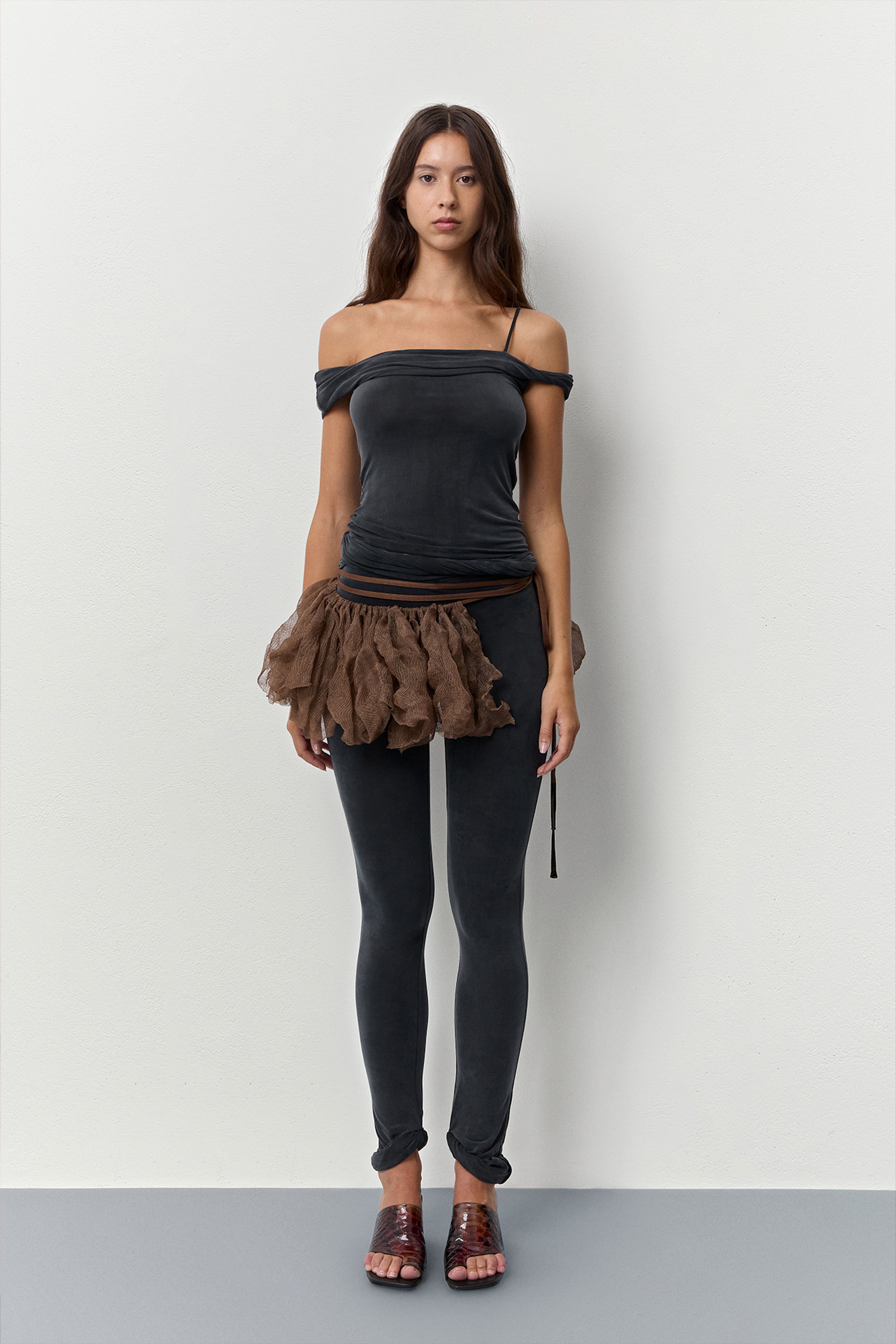 Vee Dark Brown Knitted Ruffle | Miista | Designed & Handmade in Europe