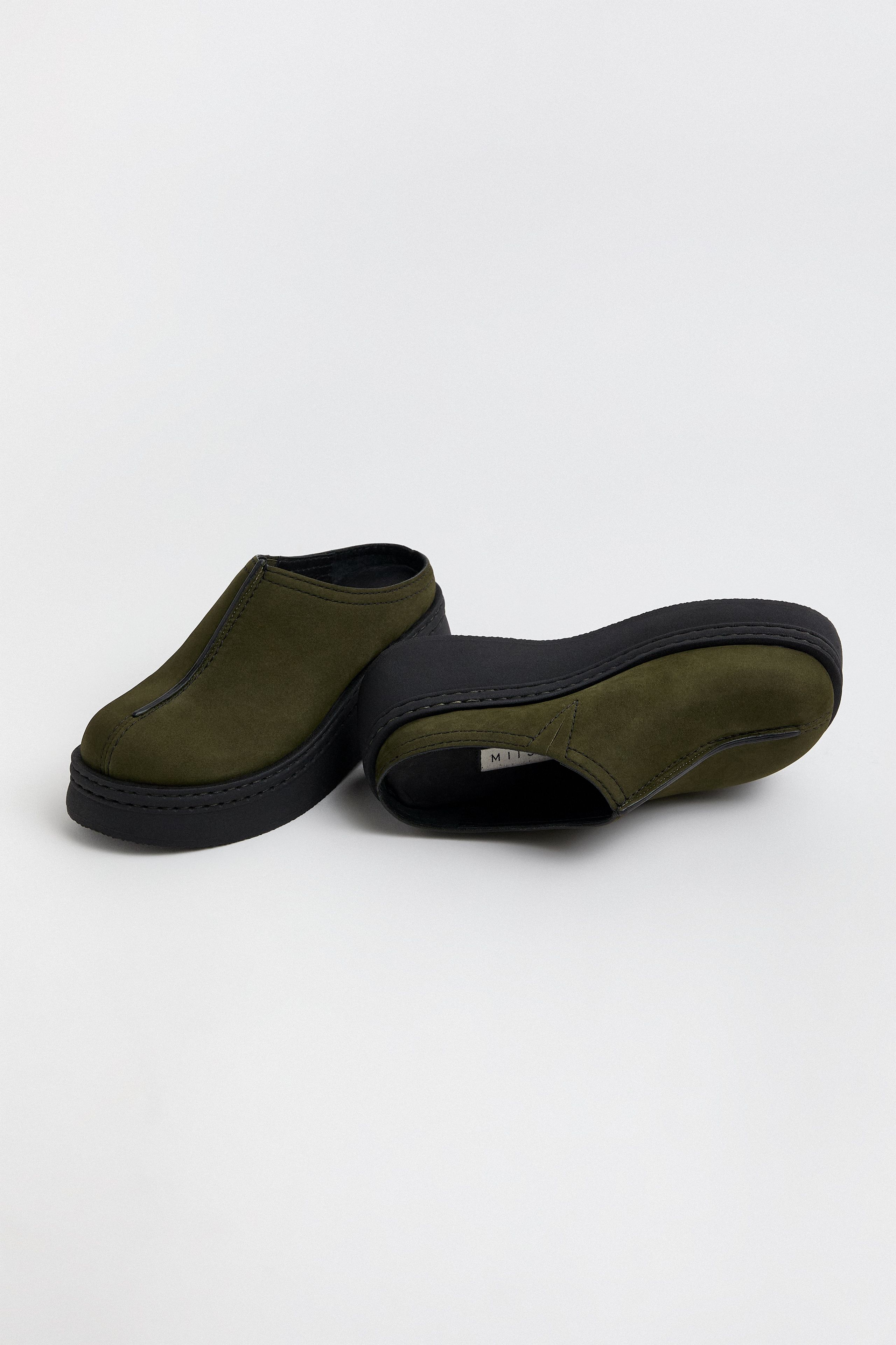 トイガン Miia Mego Mules - Khaki Nubuck Leather | Miista