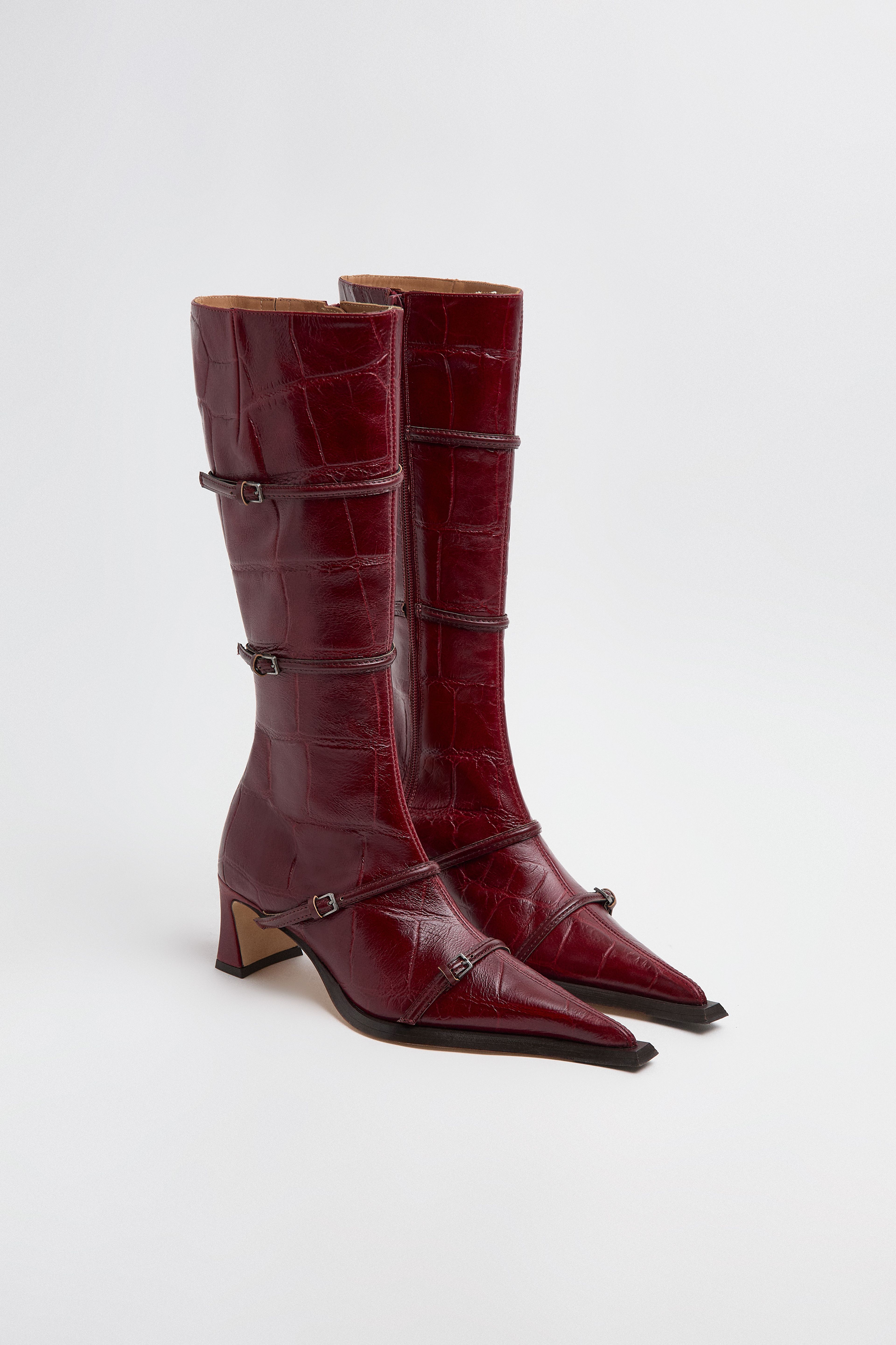 Elva Boots - Red Croc Embossed Leather | Miista | Designed & Handmade in Europe