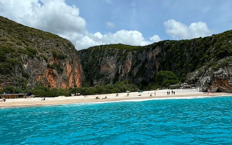 Gjipe beach by boat