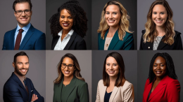 Collage of diverse professional headshots highlighting the best colors to wear for a professional appearance