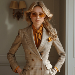 A woman wearing an outfit for a TV interview