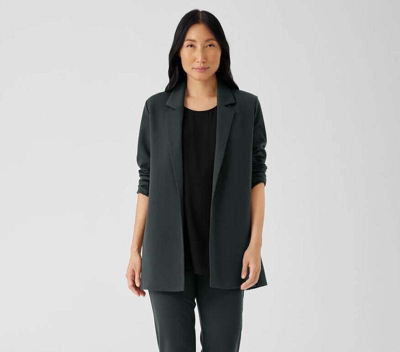 A woman in Eileen Fisher's organic ponte.