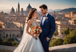 An Italian couple posing for their wedding. A guide to what to wear to a wedding in Italy.