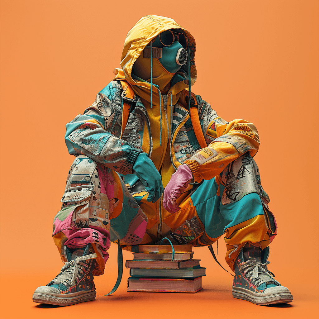 person wearing colorful outfit with as mask to avoid toxic PFAS clothing