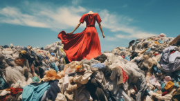 sustainable fashion mannequin in a landfill