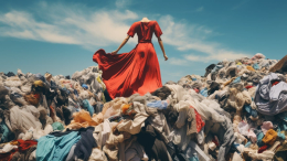 sustainable fashion mannequin in a landfill
