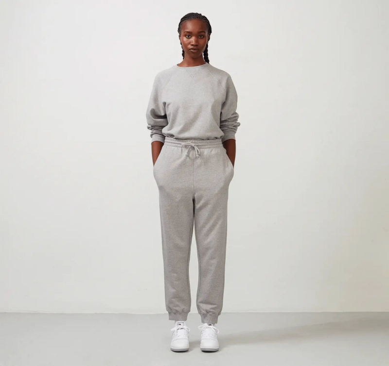 organic basics grey sweats with matching top.