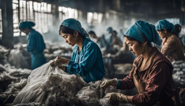 asian factory workers going through garments