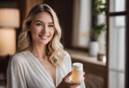 a model holding a jar of lotion to highlight best vegan face cleansers