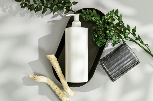 Blank white shampoo bottle.
