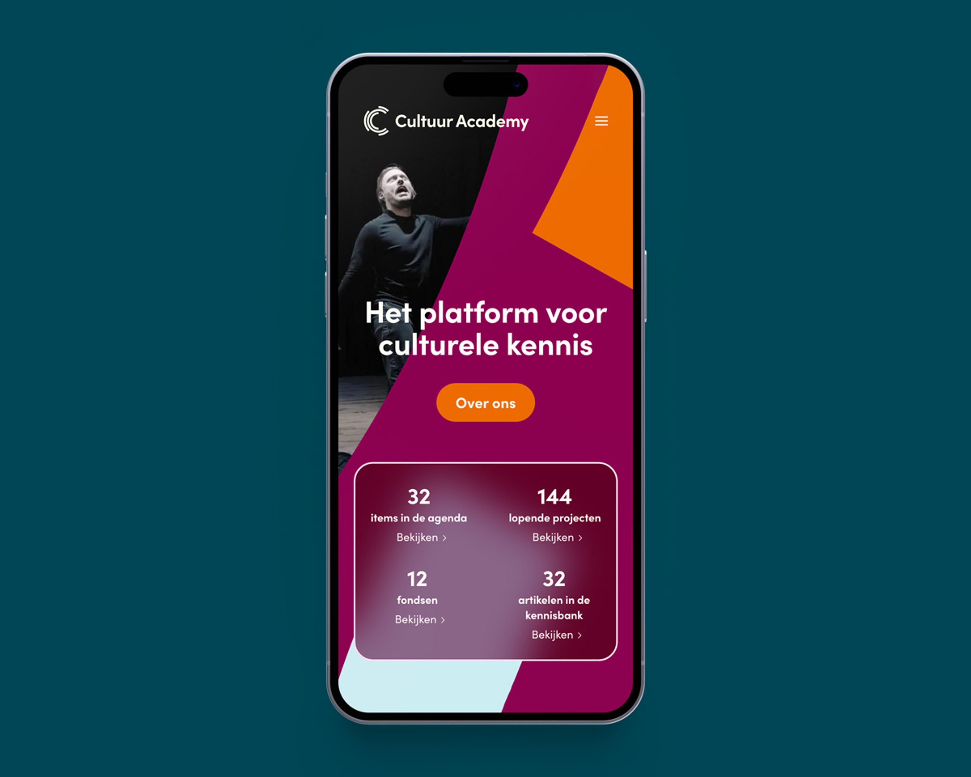 Mockup van smartphone met cultuuracademy.nl