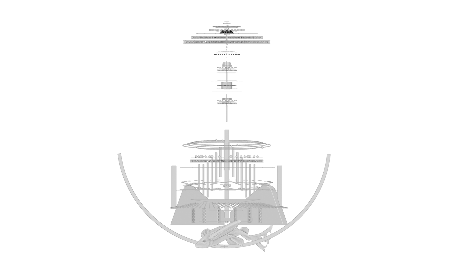 The full Three Worlds tower as one model