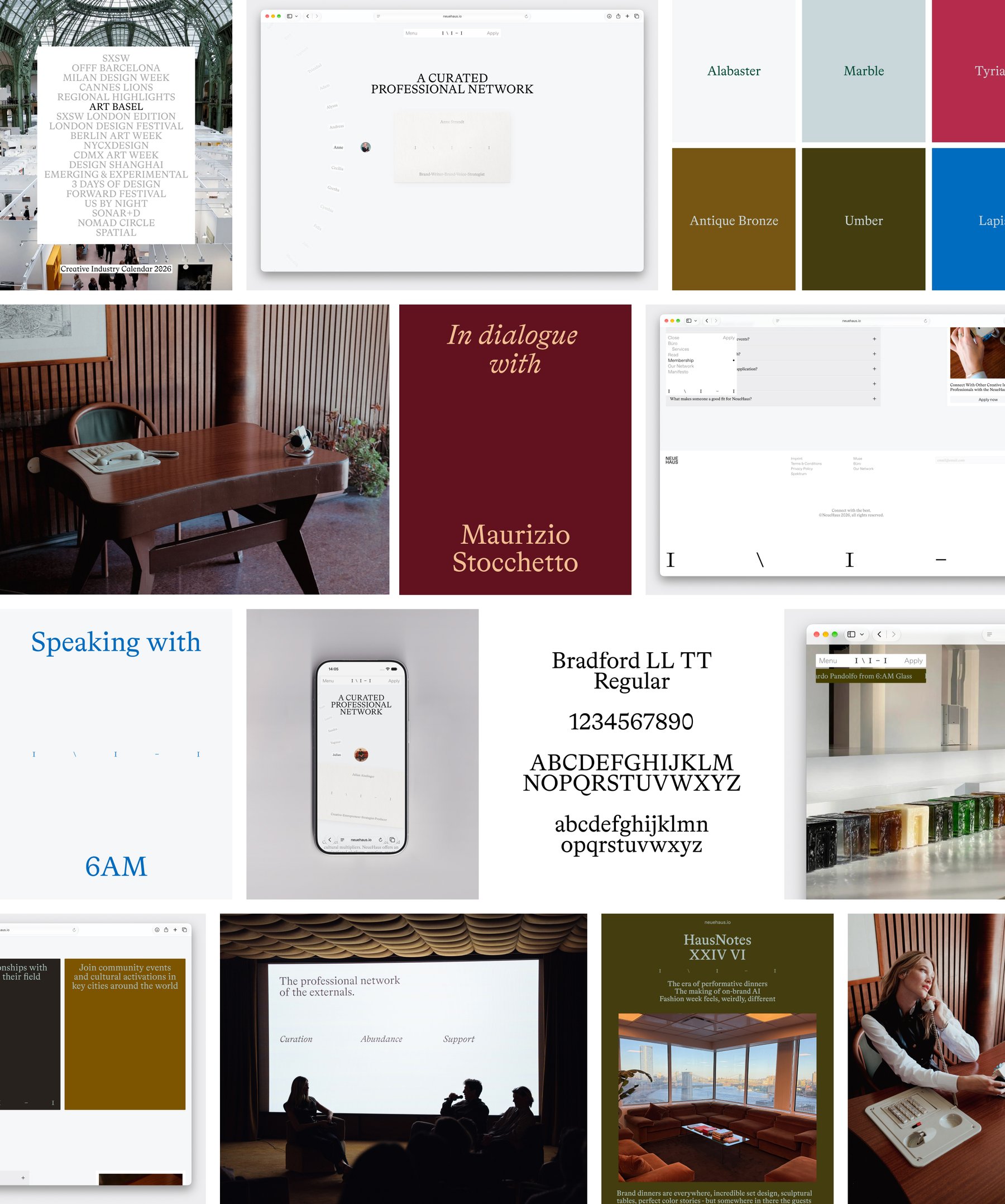 collage of design assets and screengrabs of NeueHaus new website