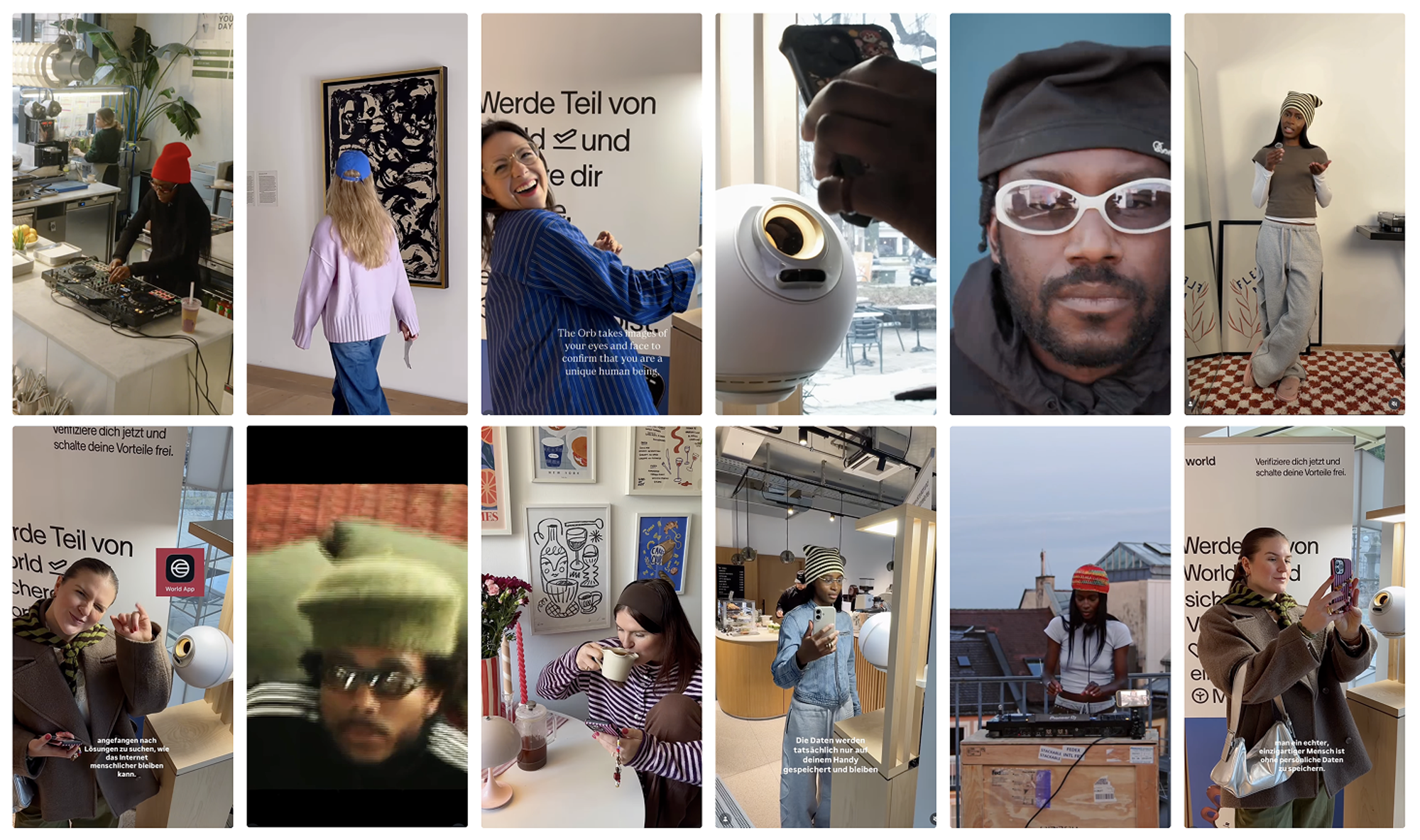A grid of social media stories, each one a person holding a phone or a camera.