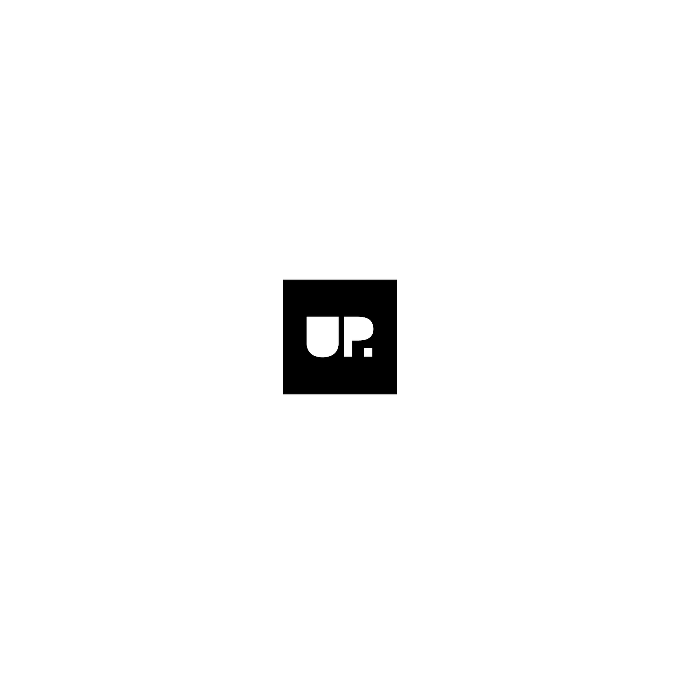 The UP. mark, white on a black square.