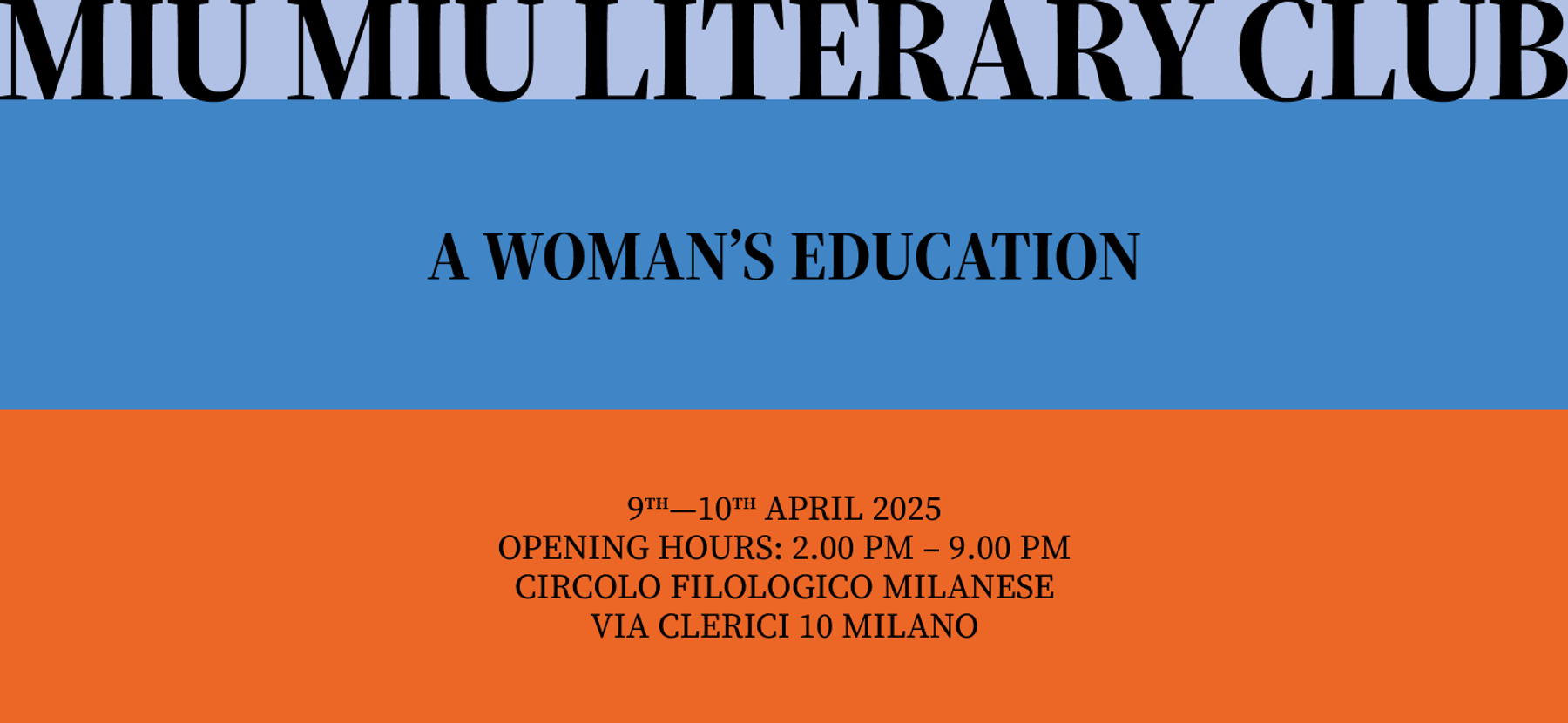 A poster for the Miu Miu Literary Club in Milan, April 2025.