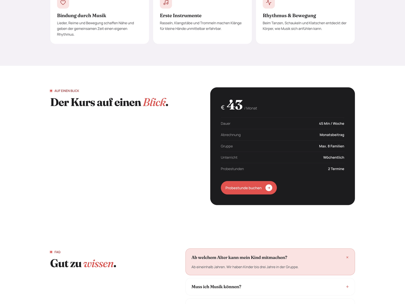 Neu gestaltete Kursdetailseite