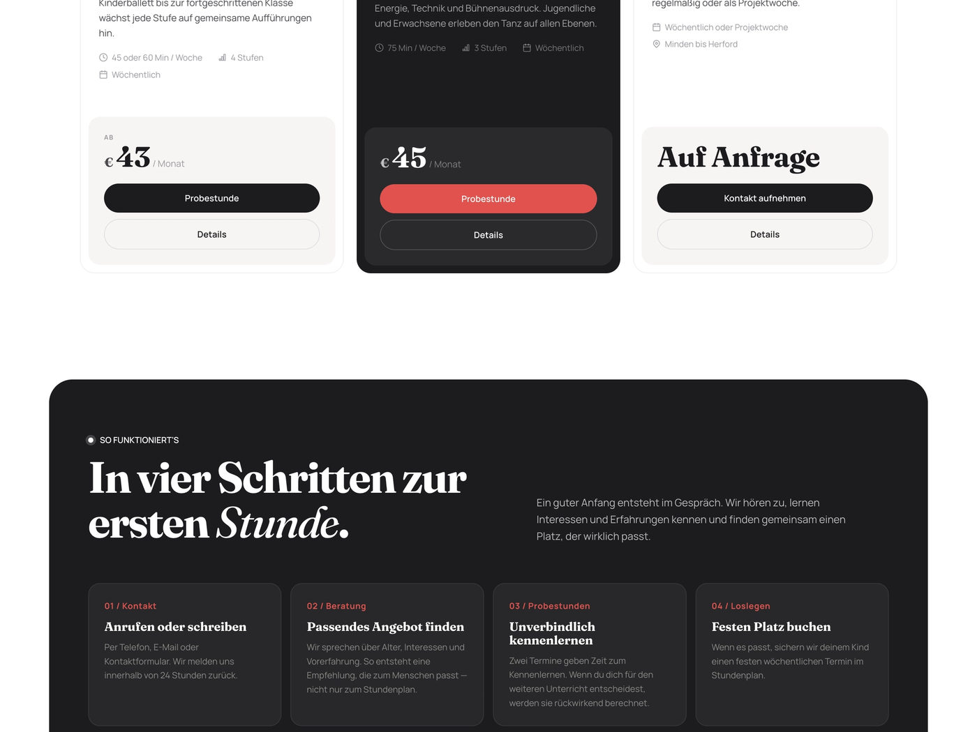 Neu gestaltete Kursübersicht