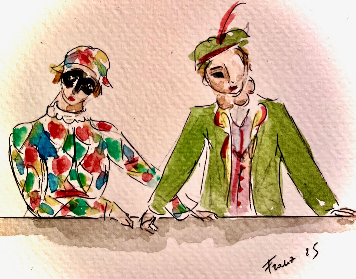 Arlecchino e Gioppino discutono dell’iniziativa del nostro giornale: quali bergamaschi meritino una statua che li ricordi