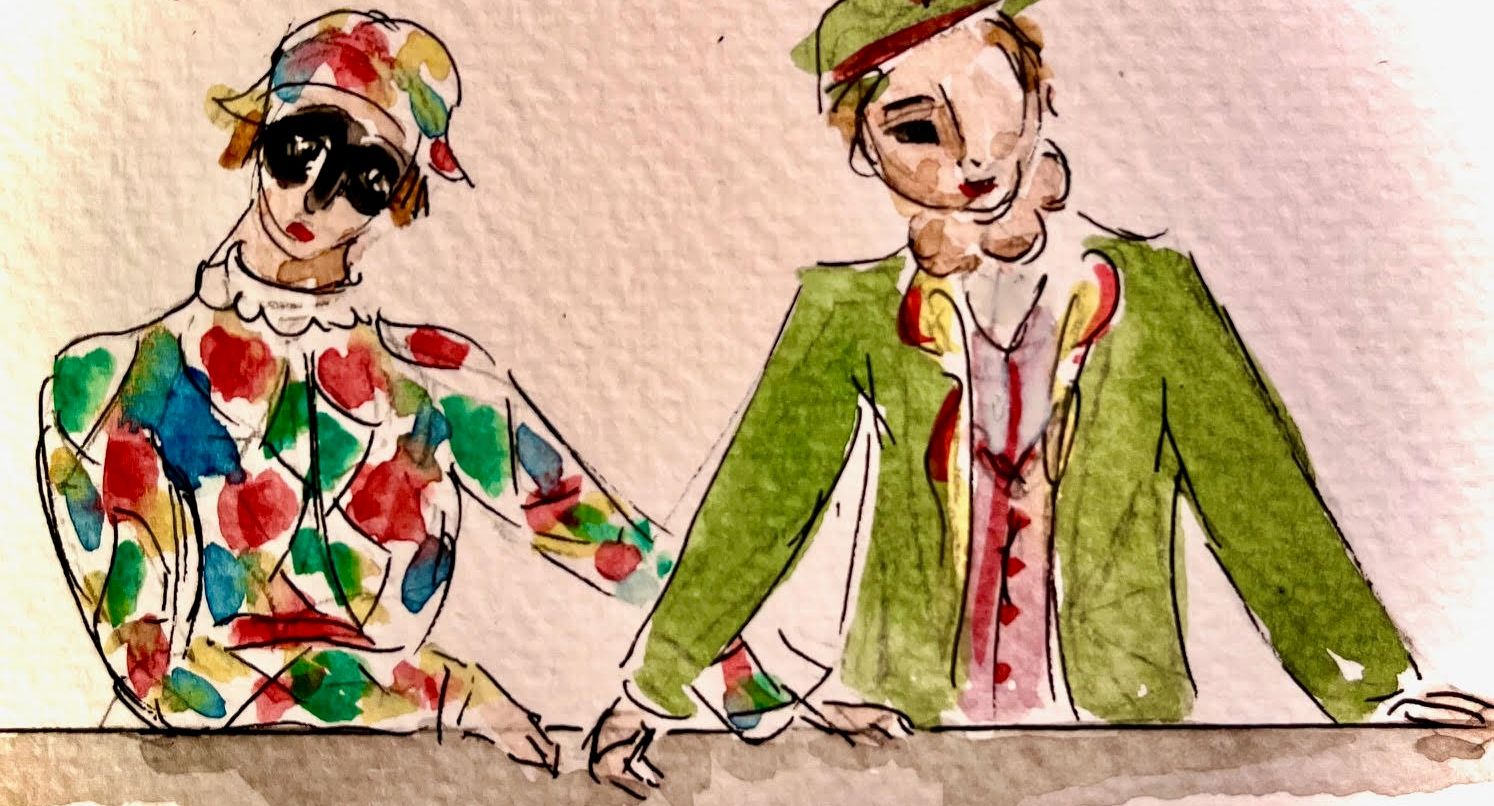 Arlecchino e Gioppino discutono dell’iniziativa del nostro giornale: quali bergamaschi meritino una statua che li ricordi