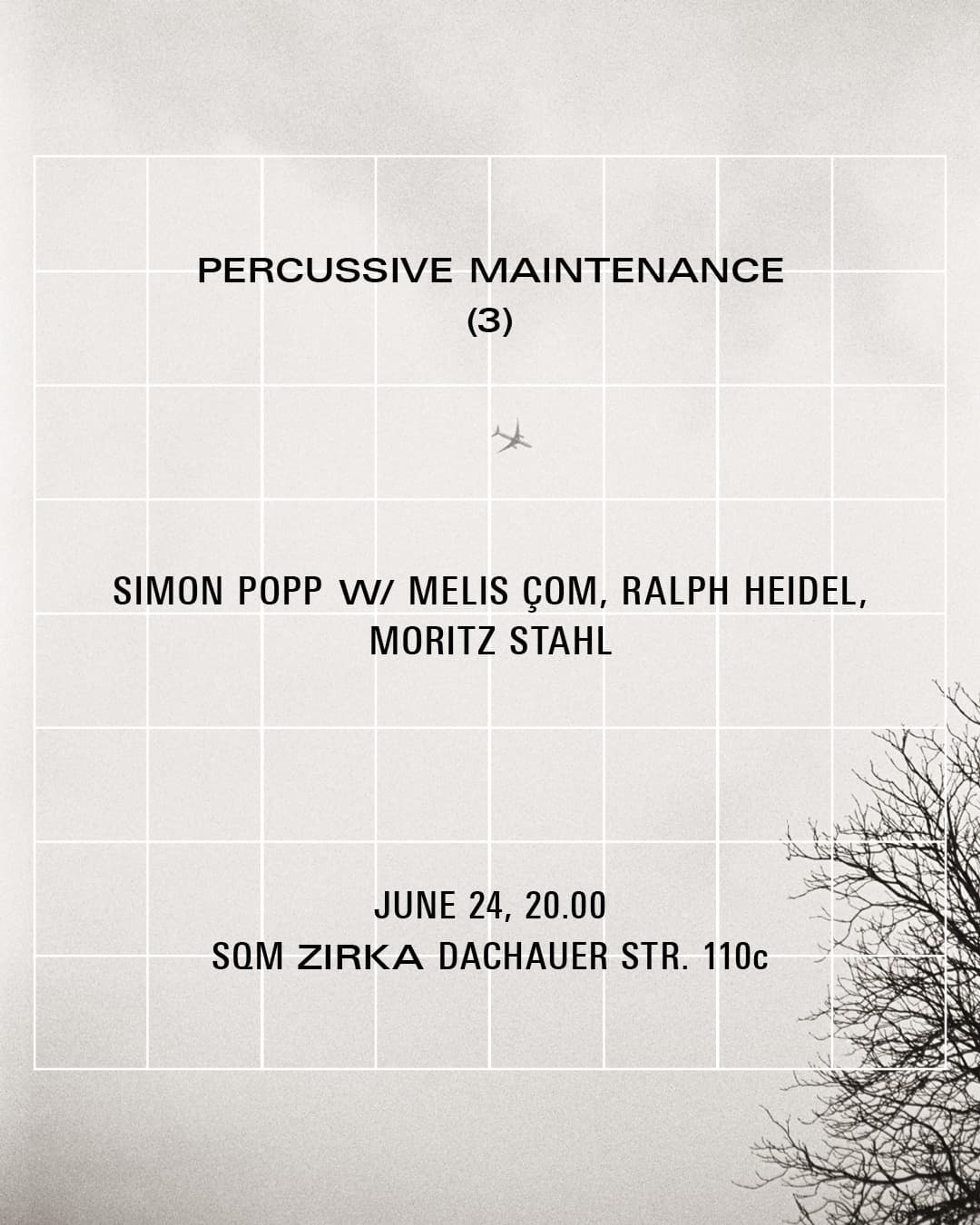 Announcement live improvisation concert of Ralph Heidel, Melis Çom, Simon Popp and Moritz Stahl at Squama Studio
