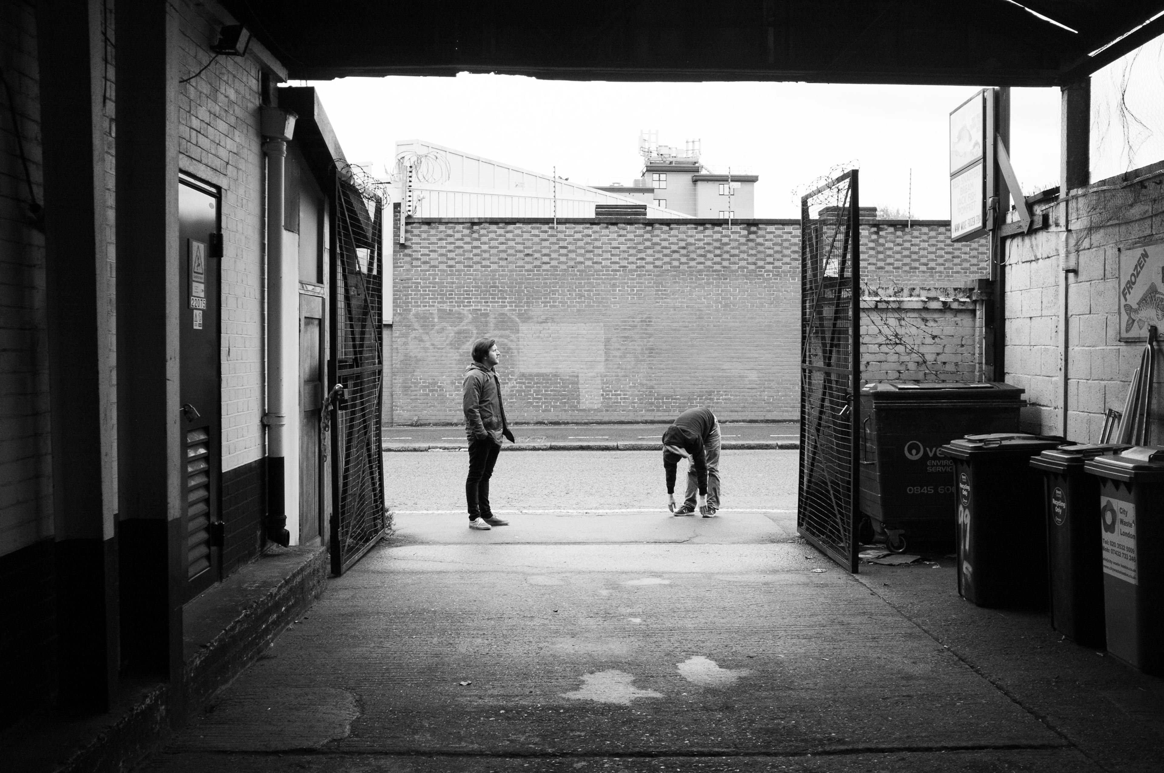 Simon Popp and Sebastian Wolfgruber in front of Fish Factory Studio in London