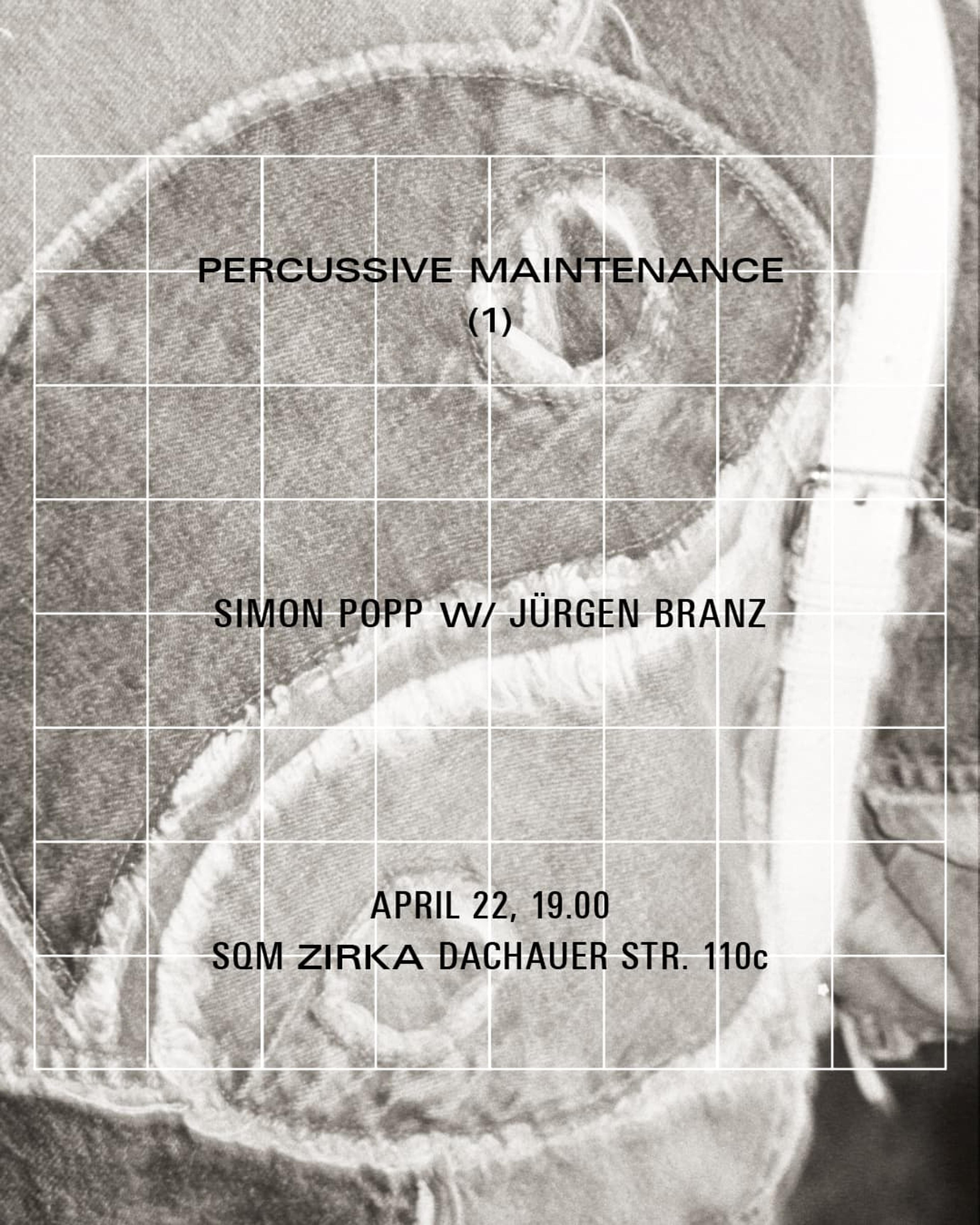 Announcement live improvisation concert of Jürgen Branz (Modular Synths) and Simon Popp (Drums) at Zirka Munich