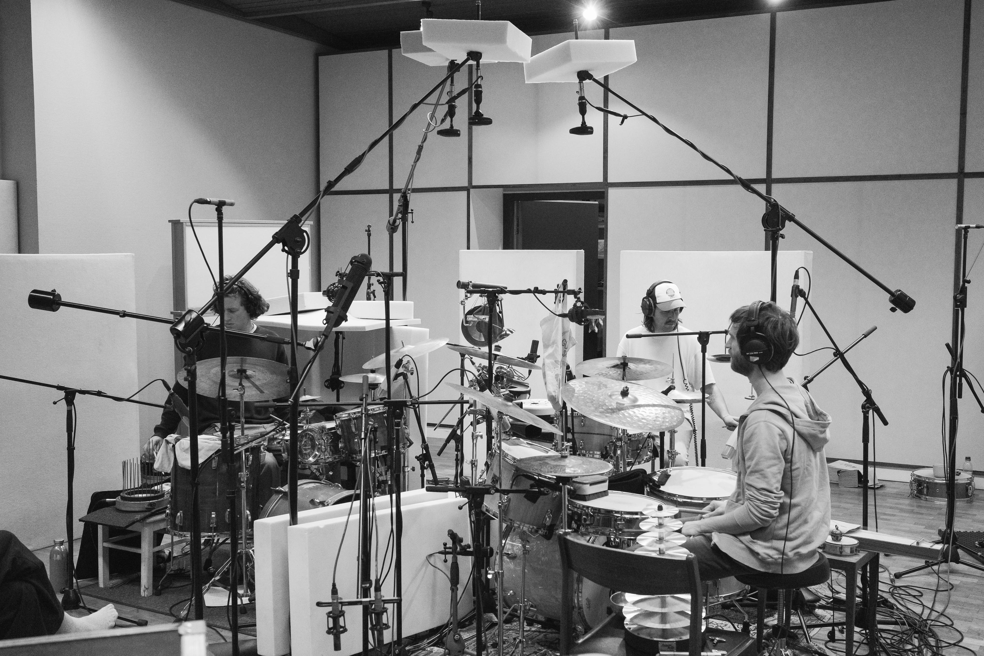 Simon Popp, Flurin Mück and Sebastian Wolfgruber in the studio 
