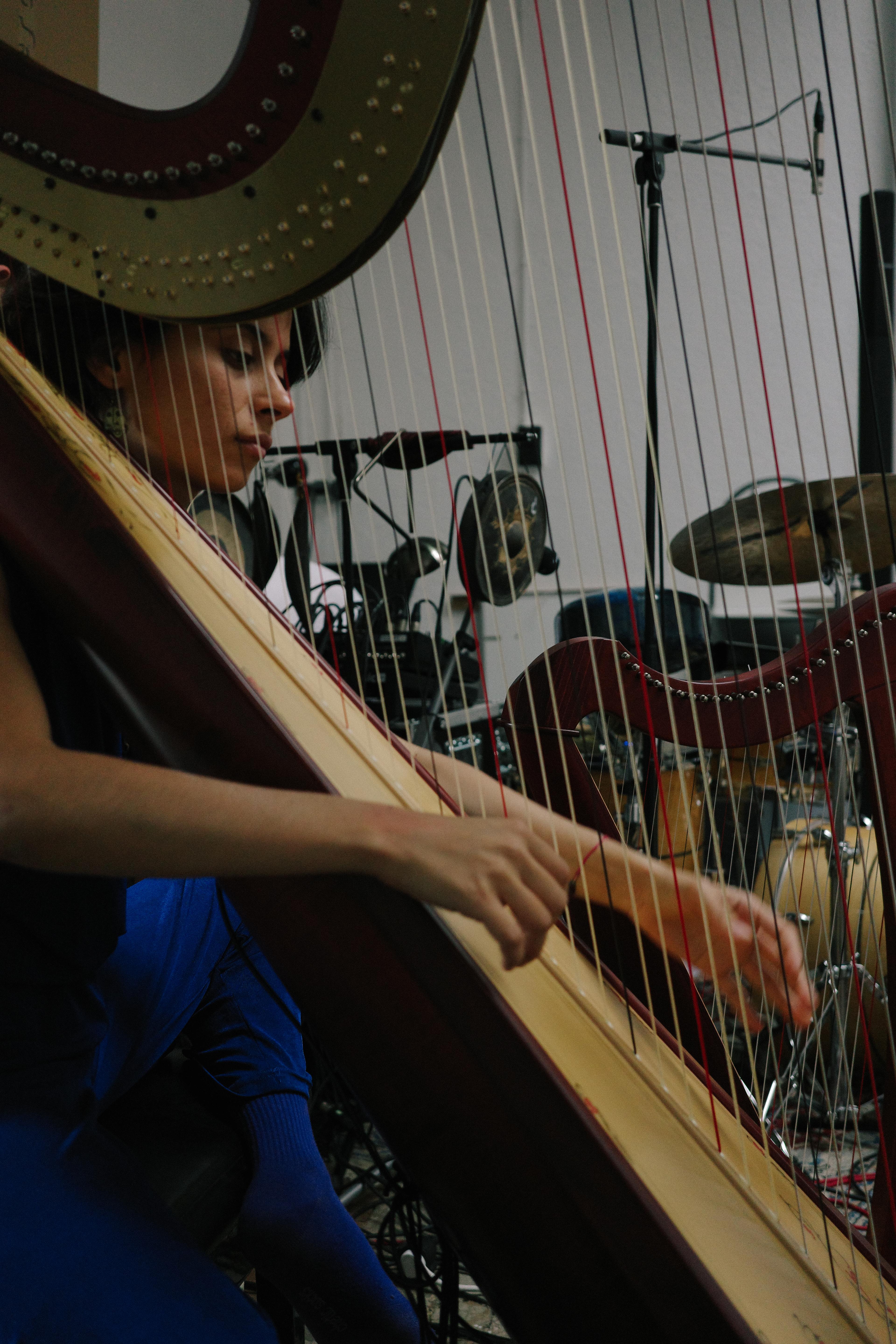 Melis Çom playing harp at Zirka Munich