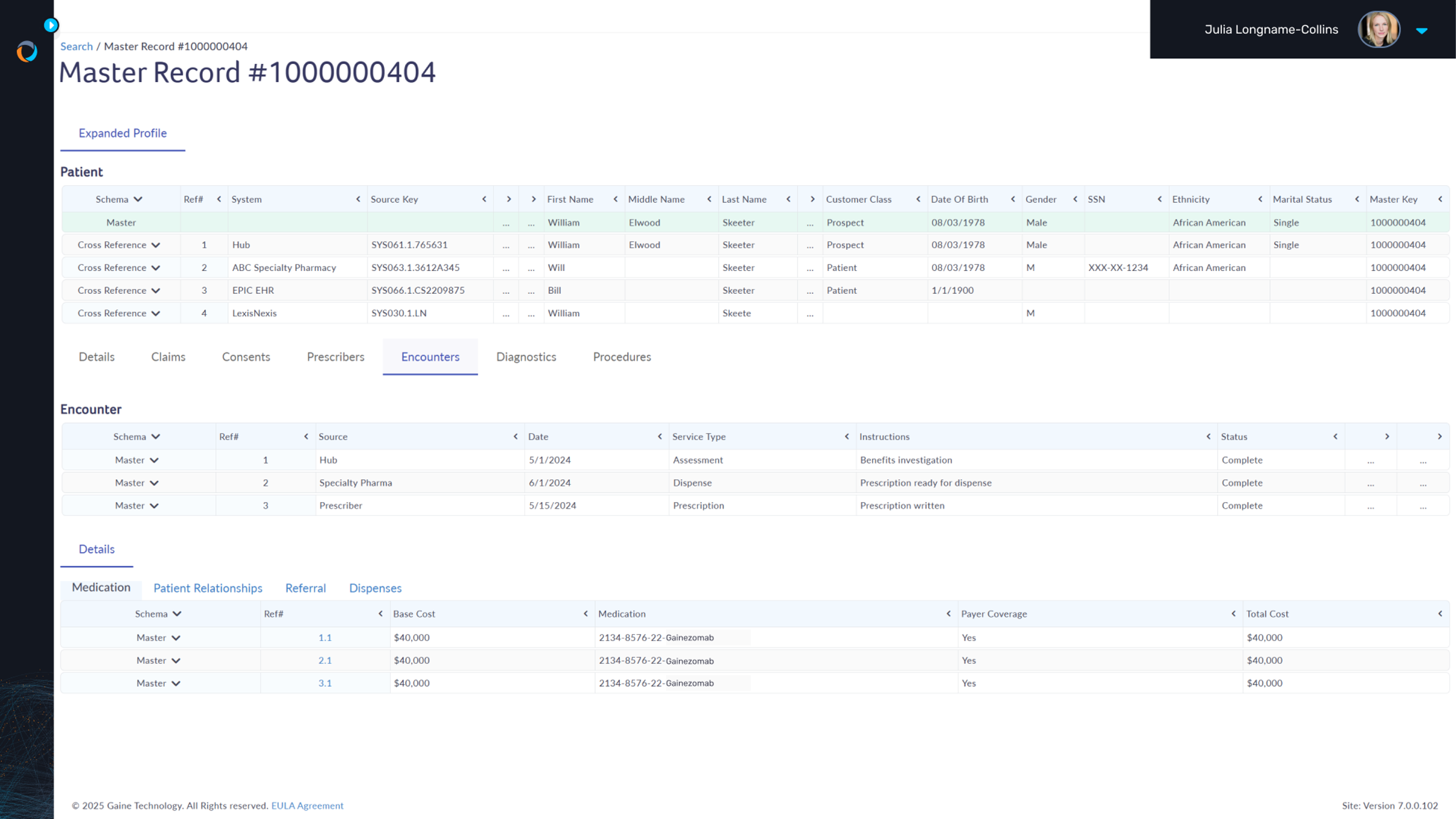  A patient and encounter data is shown indicating various engagements throughout the patient lifecycle