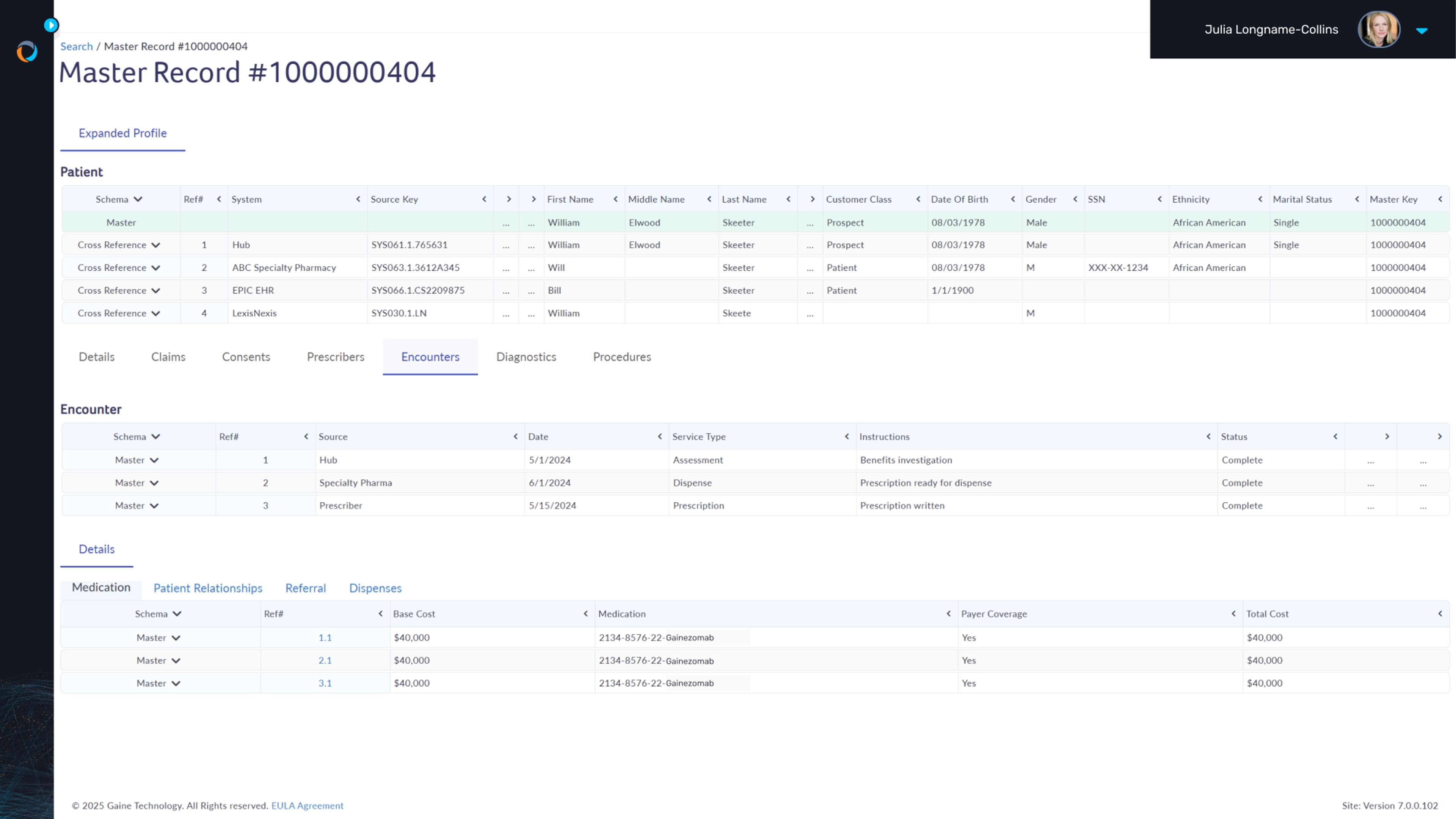 A patient and encounter data is shown indicating various engagements throughout the patient lifecycle