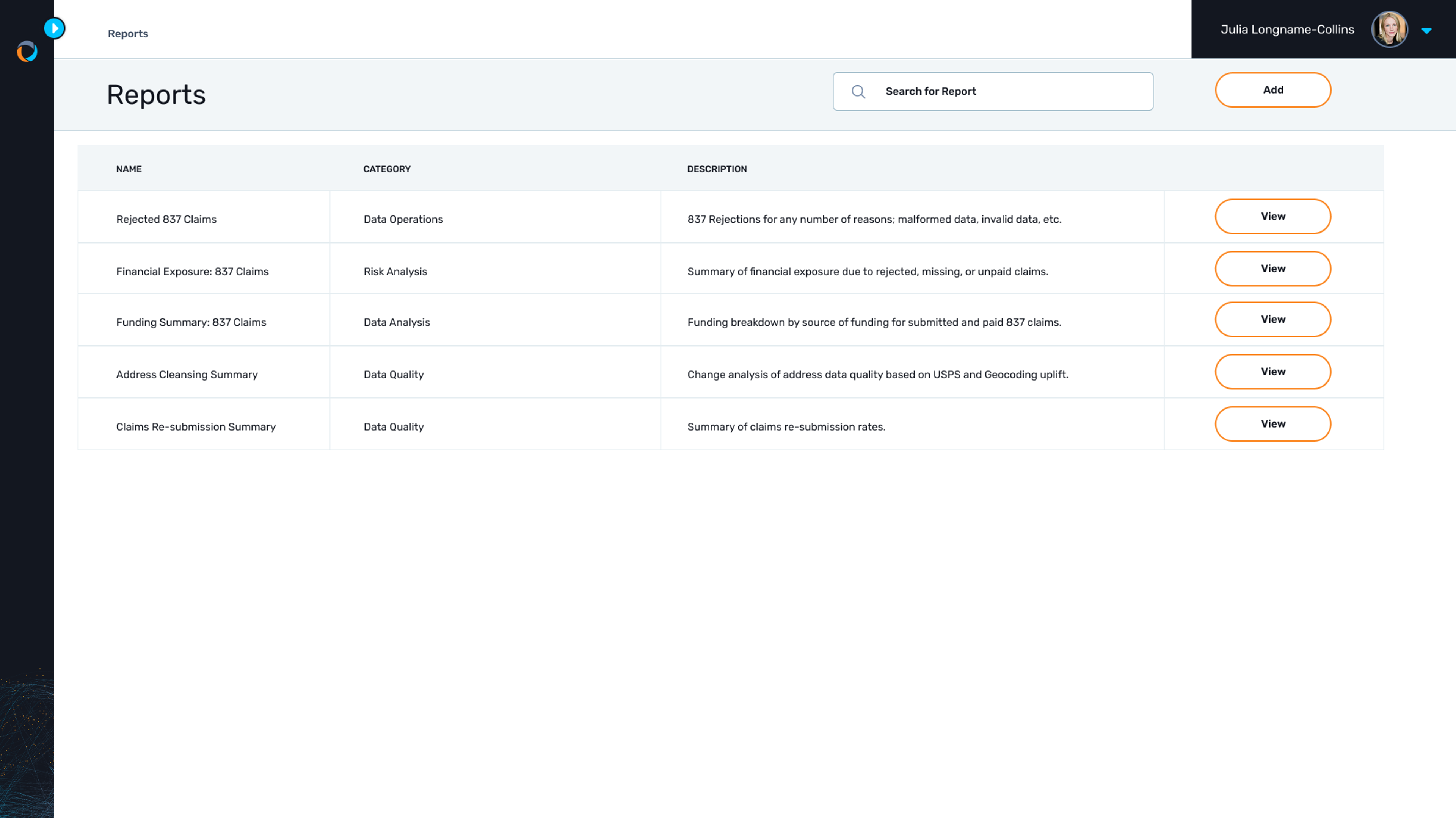 Several custom reports are shown as available in the Gaine console