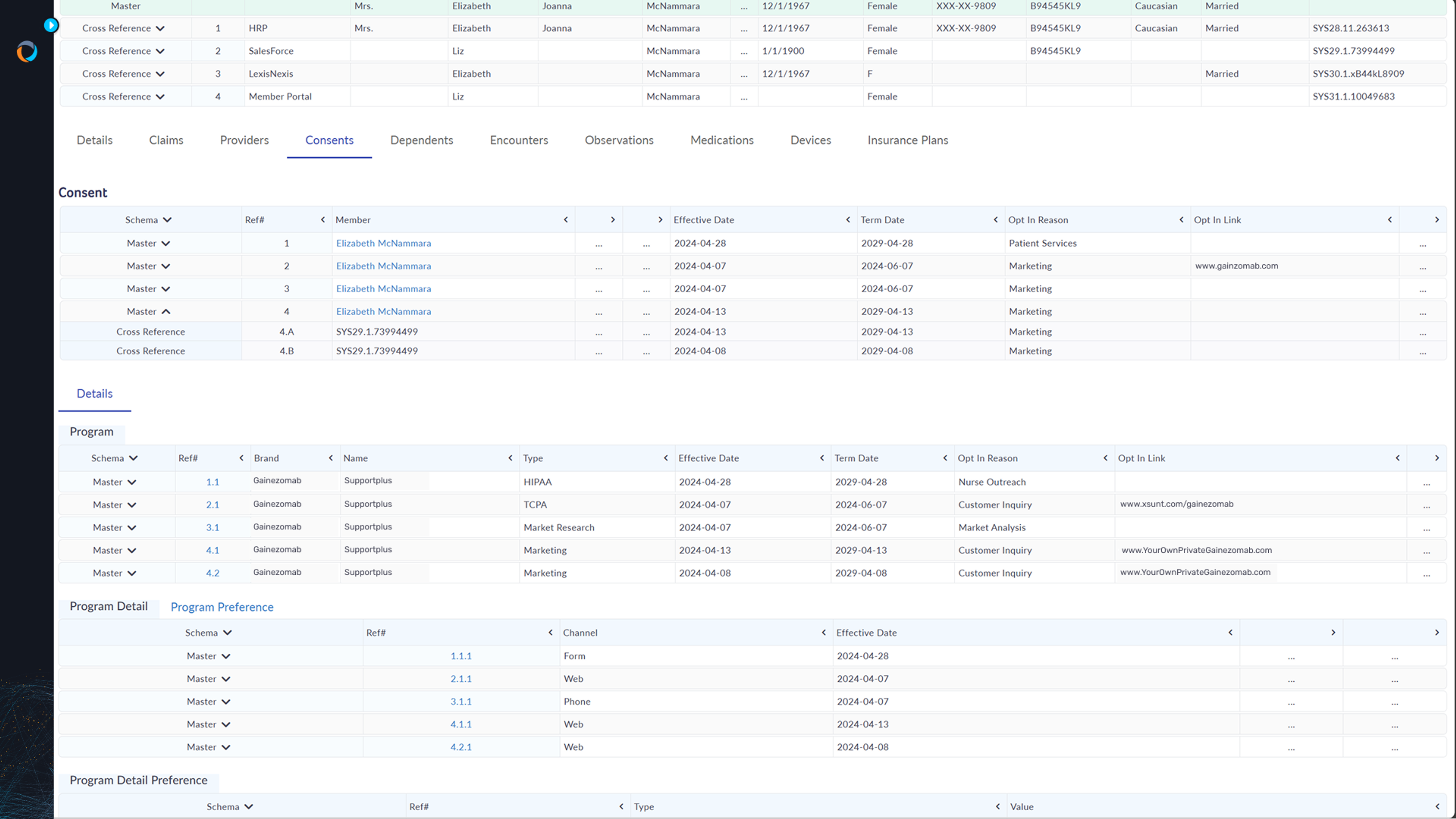 Consolidated consents displayed in the Coperor console, along with granular preferences and opt-in statues