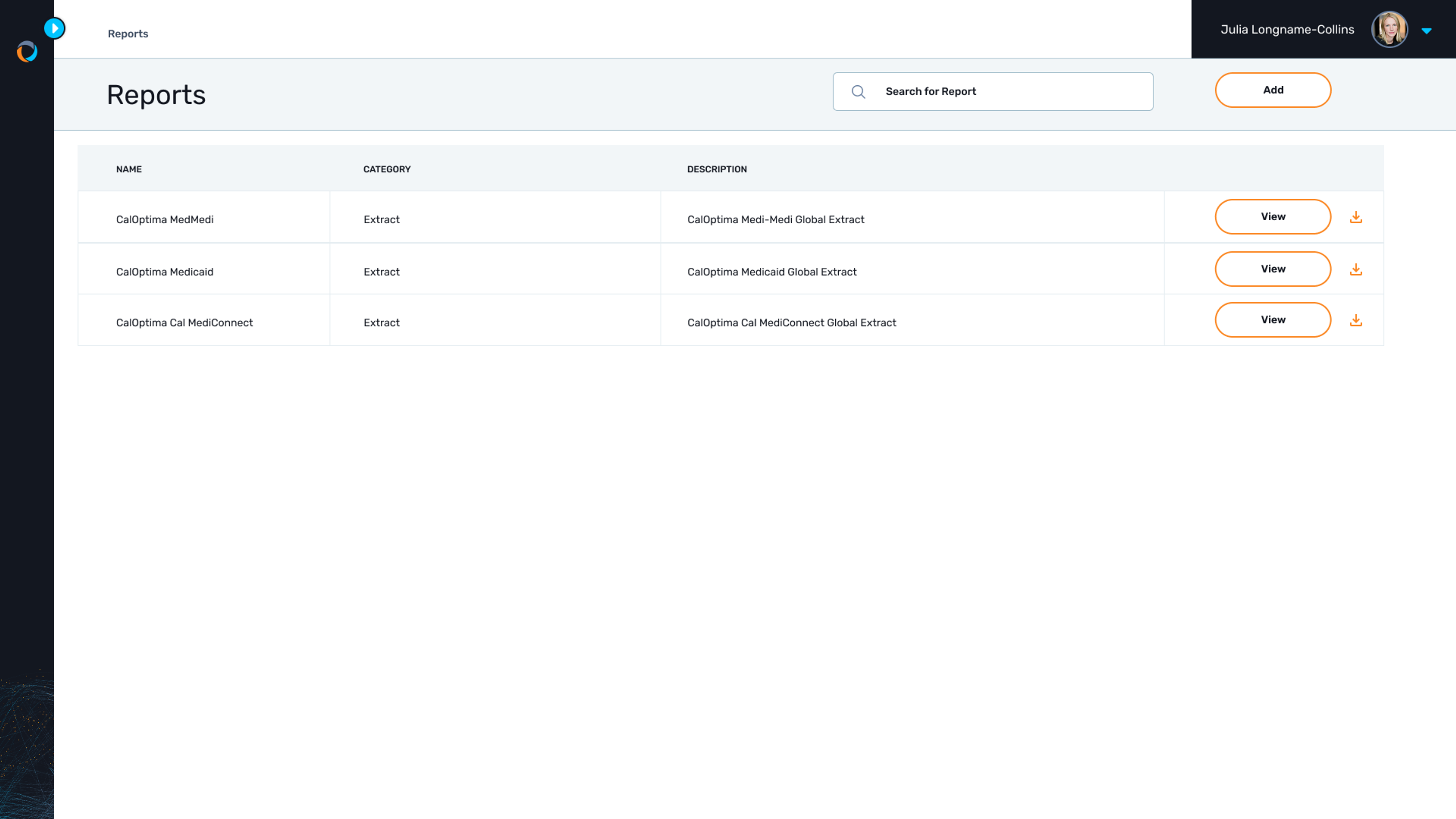 A list of extracts required for the CalOptima plan is shown as available extracts from Coperor