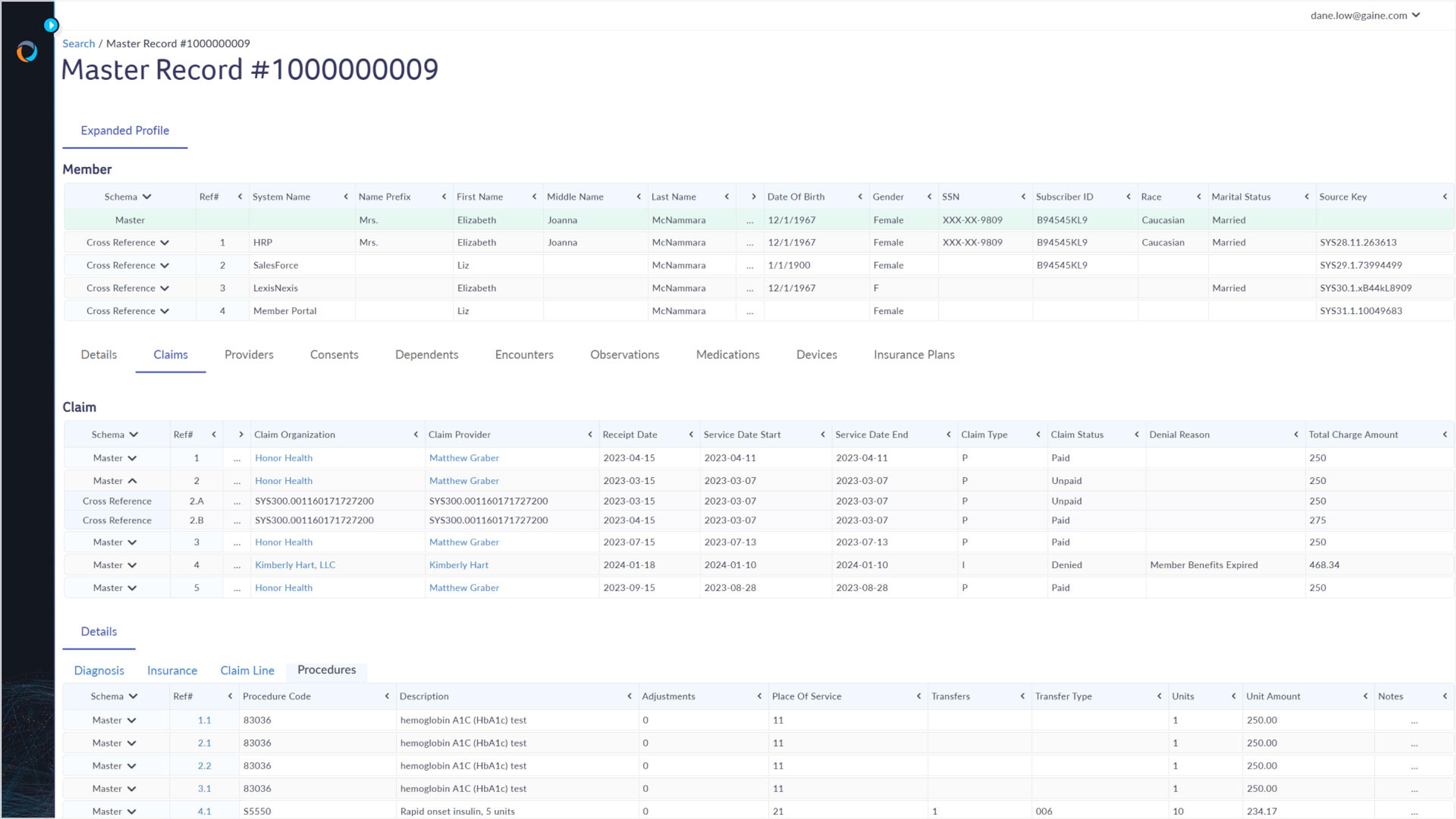 A Coperor profile for a member is shown with claims and one consolidated claim shows 2 contributors, one of which appears to be a resubmitted claim.