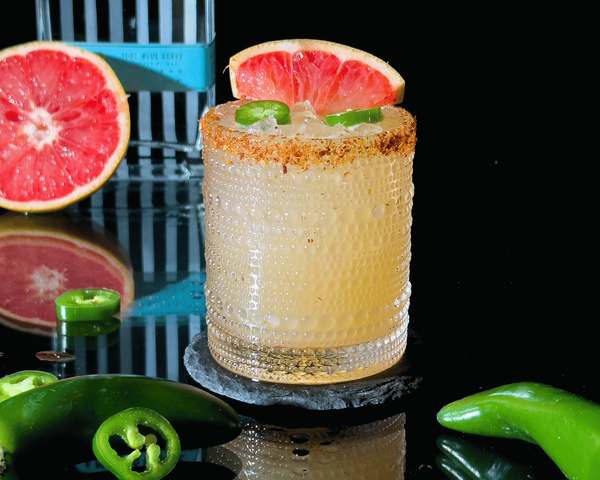 Spicy Paloma, Ameragave Silver, Cocktail with jalapeños and grapefruit 