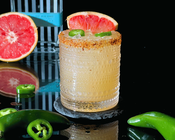 Spicy Paloma, Ameragave Silver, Cocktail with jalapeños and grapefruit