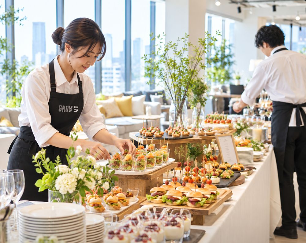 会場でケータリングをセッティングするHarapekobuのスタッフ