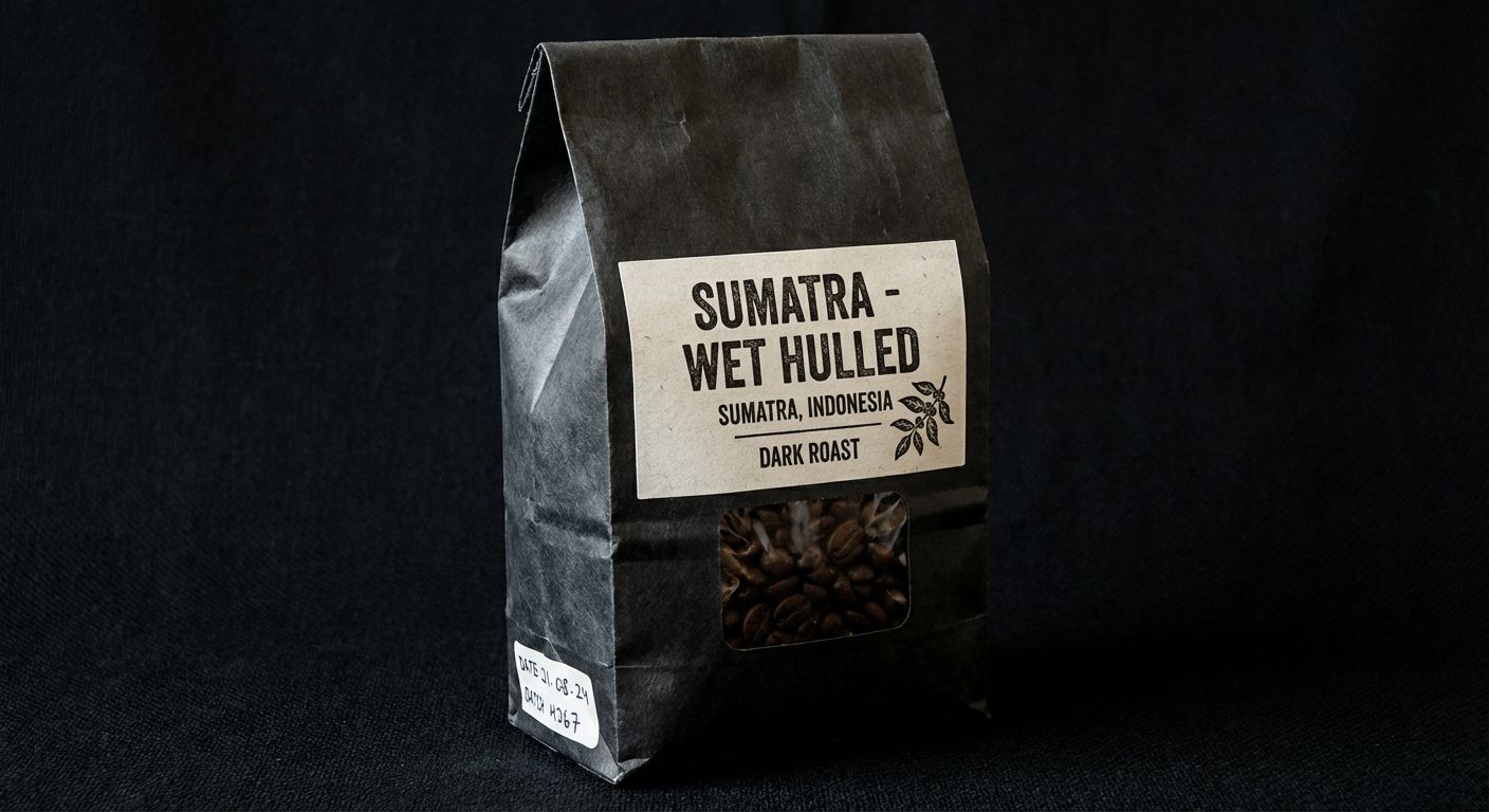 Specialty coffee bag of Sumatra - Wet Hulled with dark roast level
