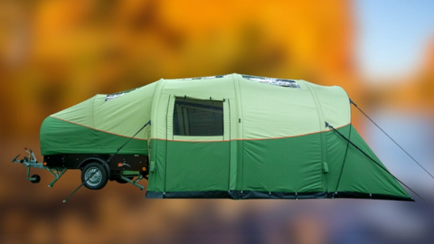 An Alpenkreuzer OpenAir trailer tent, fully erected
