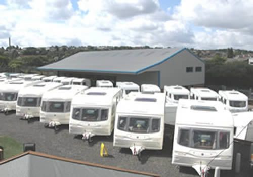 Row of caravans on the dealership yard