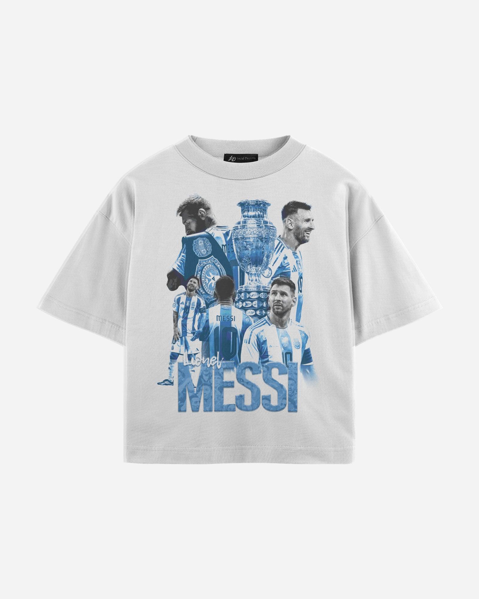Lionel Messi Tee in White, front, laid flat