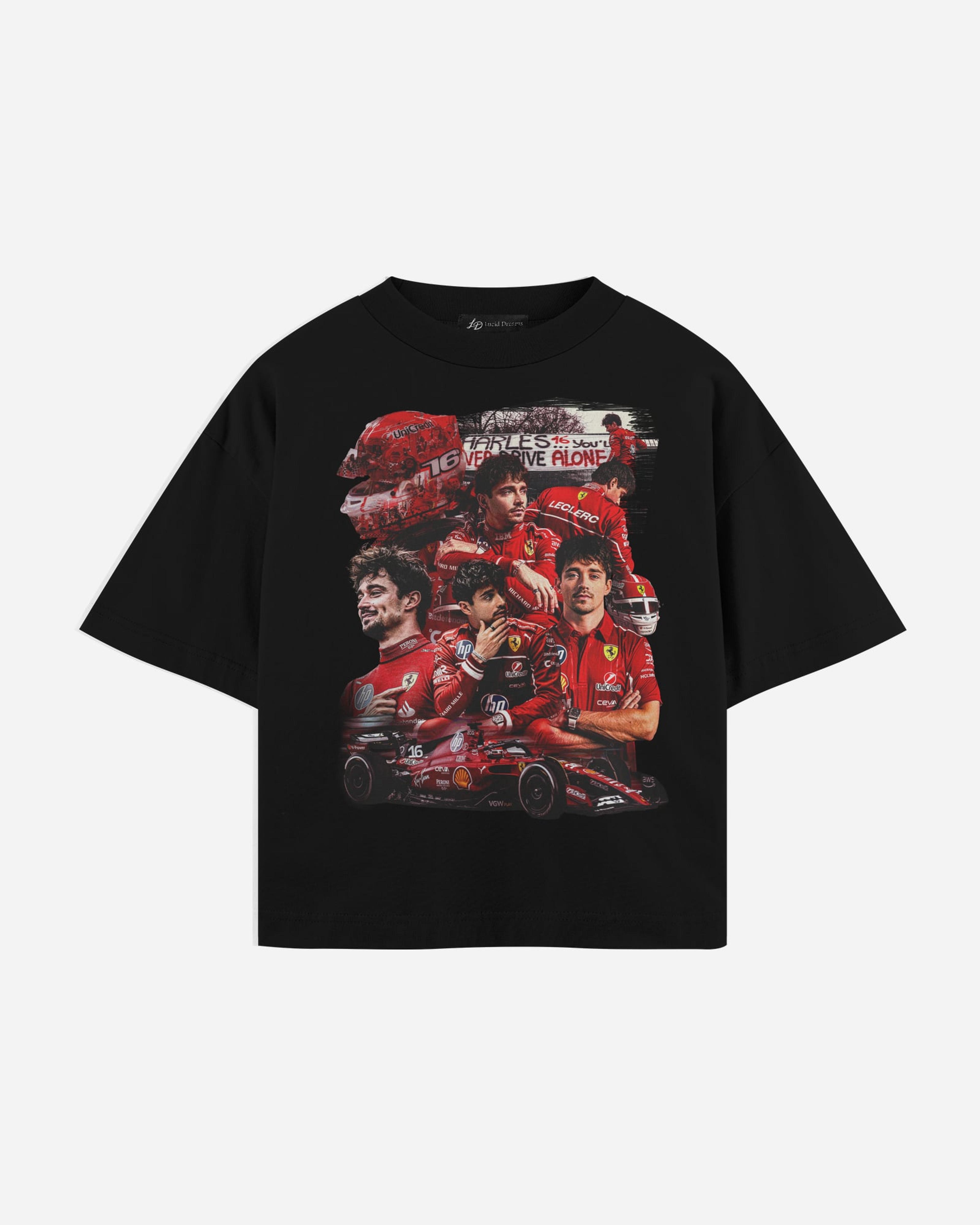 Charles Leclerc Tee in Black, front, laid flat