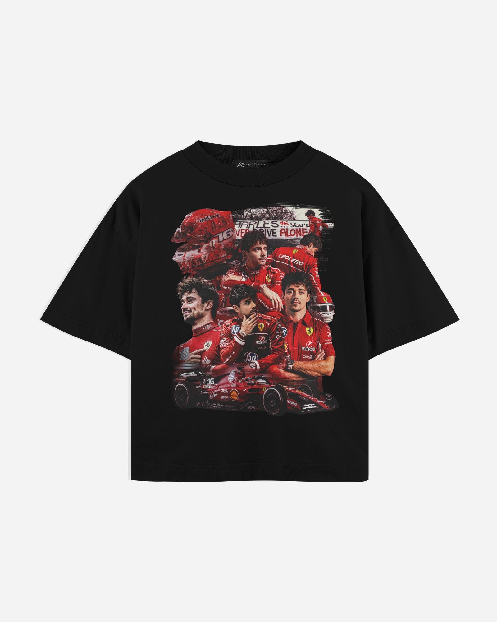 Charles Leclerc Tee in Black, front, laid flat