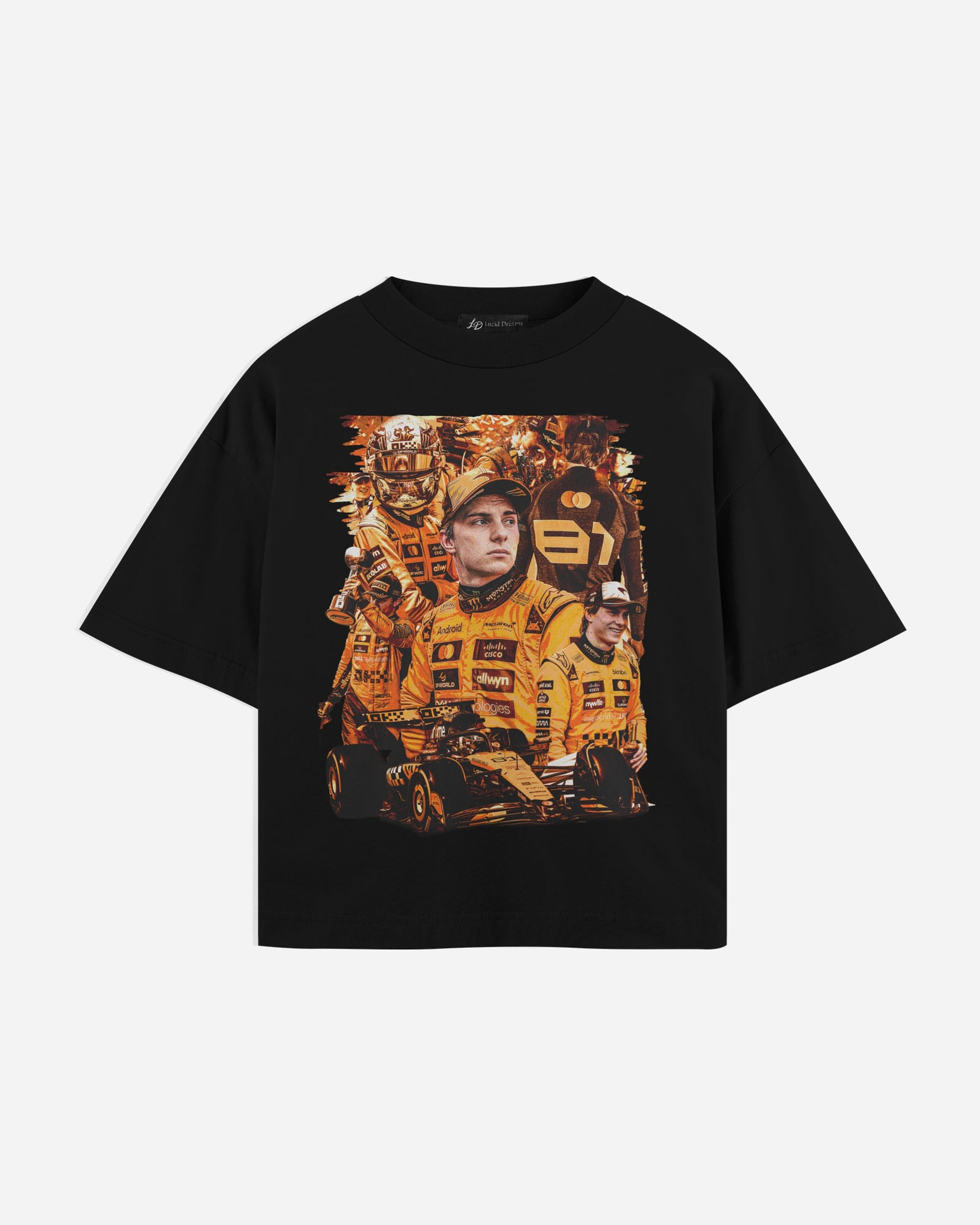 Oscar Piastri Tee in Black, front, laid flat