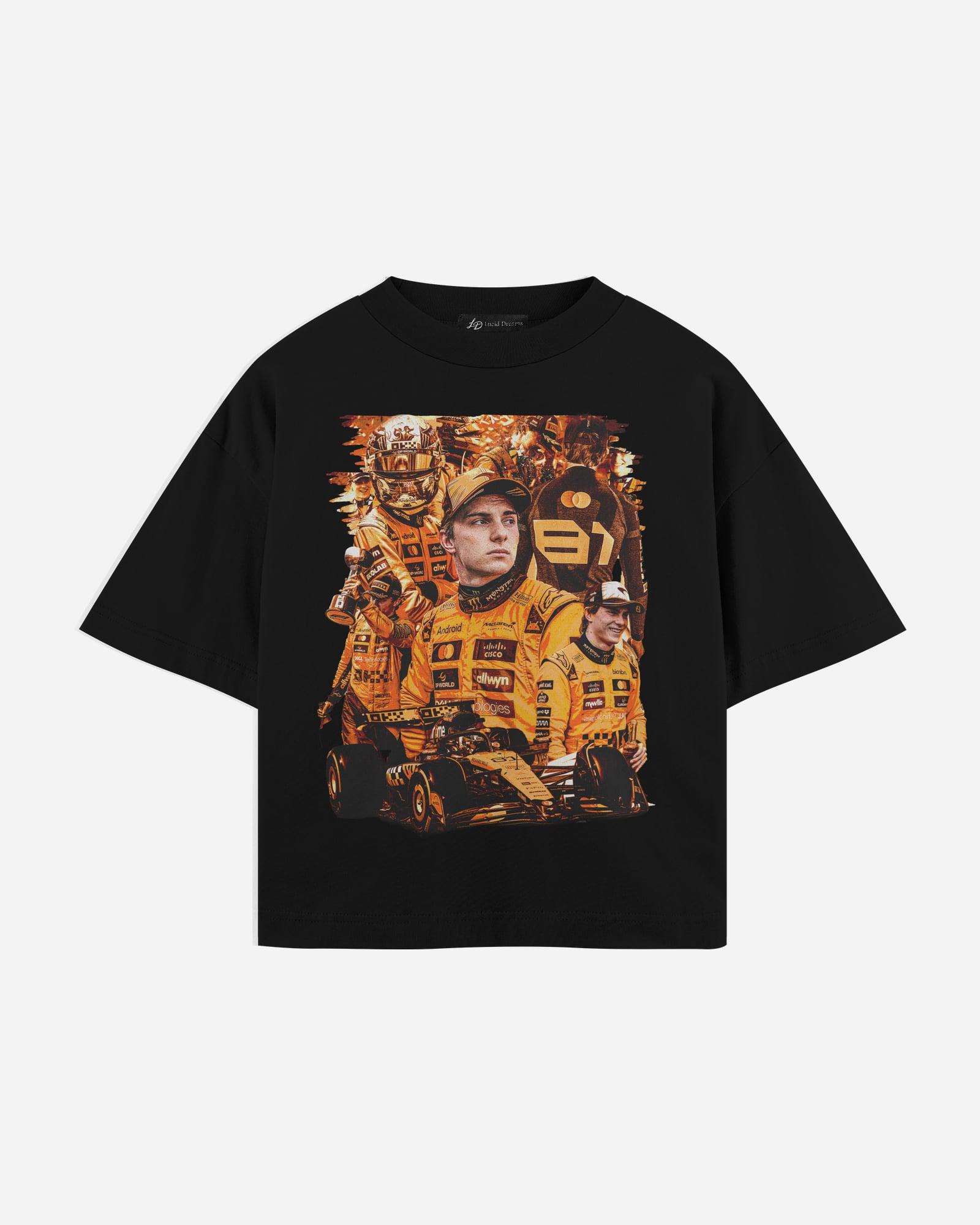 Oscar Piastri Tee in Black, front, laid flat